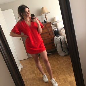 Bright red crepe mini dress Zara